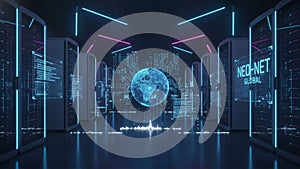 Advanced Global Data Center with Digital Network and Virtual World Visualization